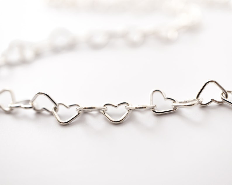 Sterling Silver Heart Chain Bracelet, Mini Heart Link Bracelet, Adjustable Length, Dainty Layering Bracelet, Gift for Her image 6