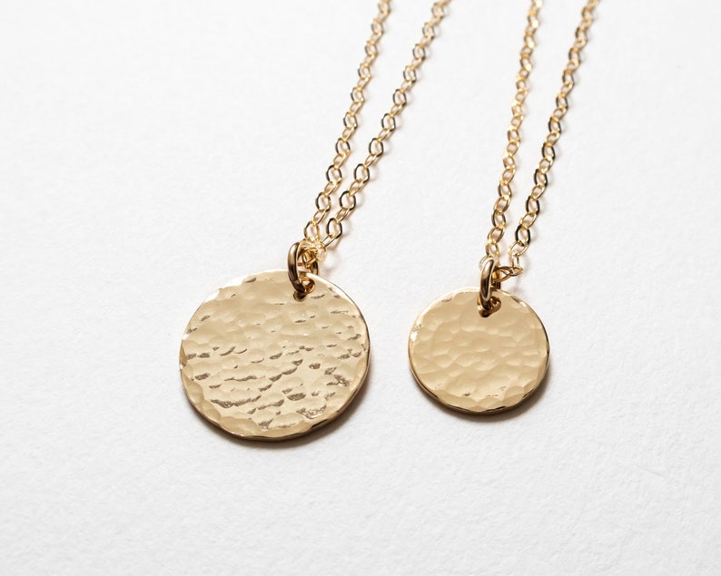 Gold Filled Hammered Disc Necklace, Tiny Disc, Minimalist Everyday Necklace, Dainty Layering Jewelry, Gift for Her image 1