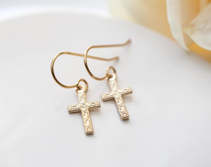 Dainty Cross Earrings in Gold Filled