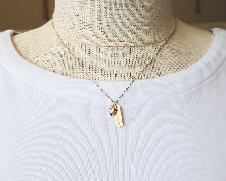Custom Date Necklace Heart Charm Gold Filled Personalized - Etsy