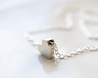 Tiny Heart Necklace in Sterling Silver, Heart Bead Personalized with Initial