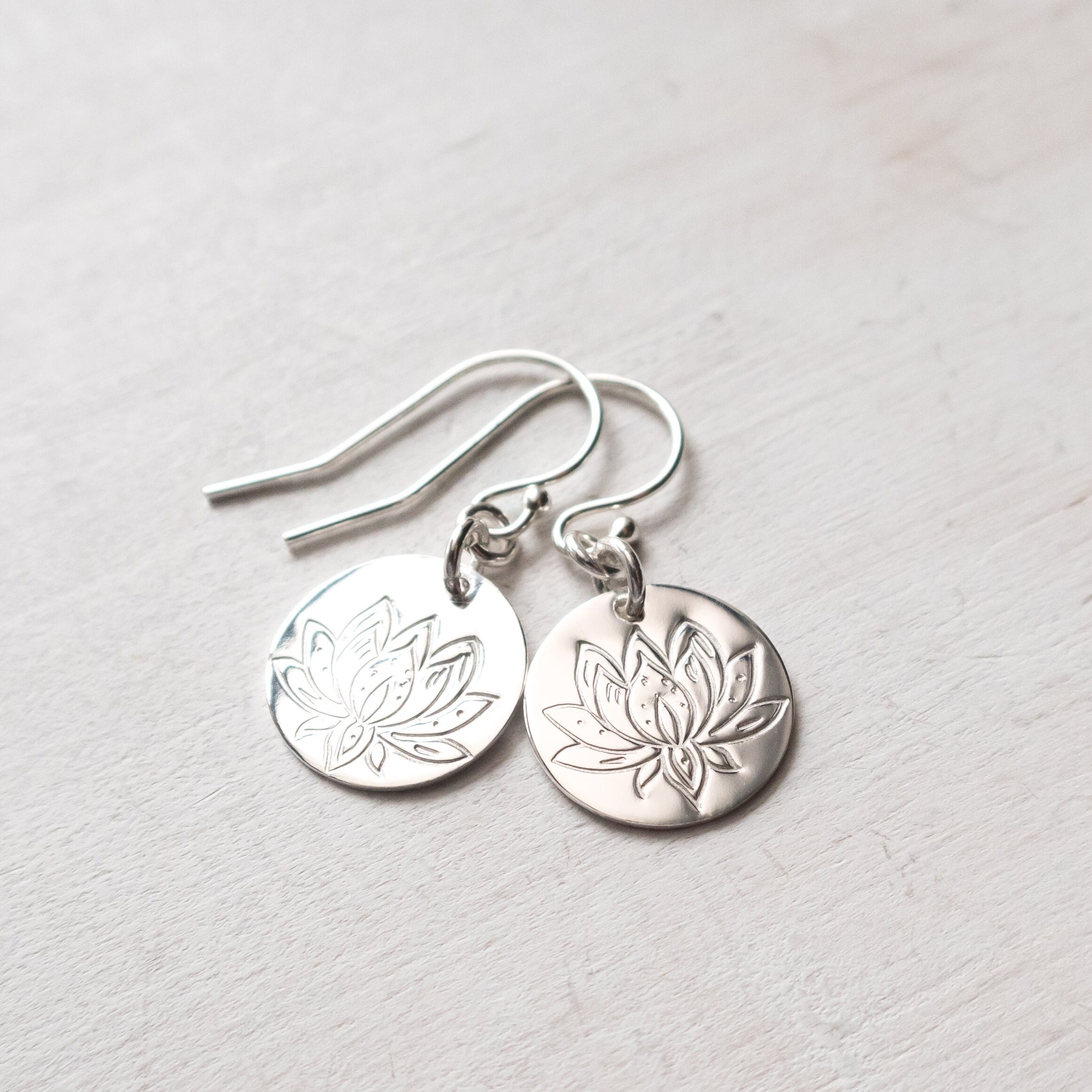 Lotus Flower Earrings, Sterling Silver, Dangle Earrings