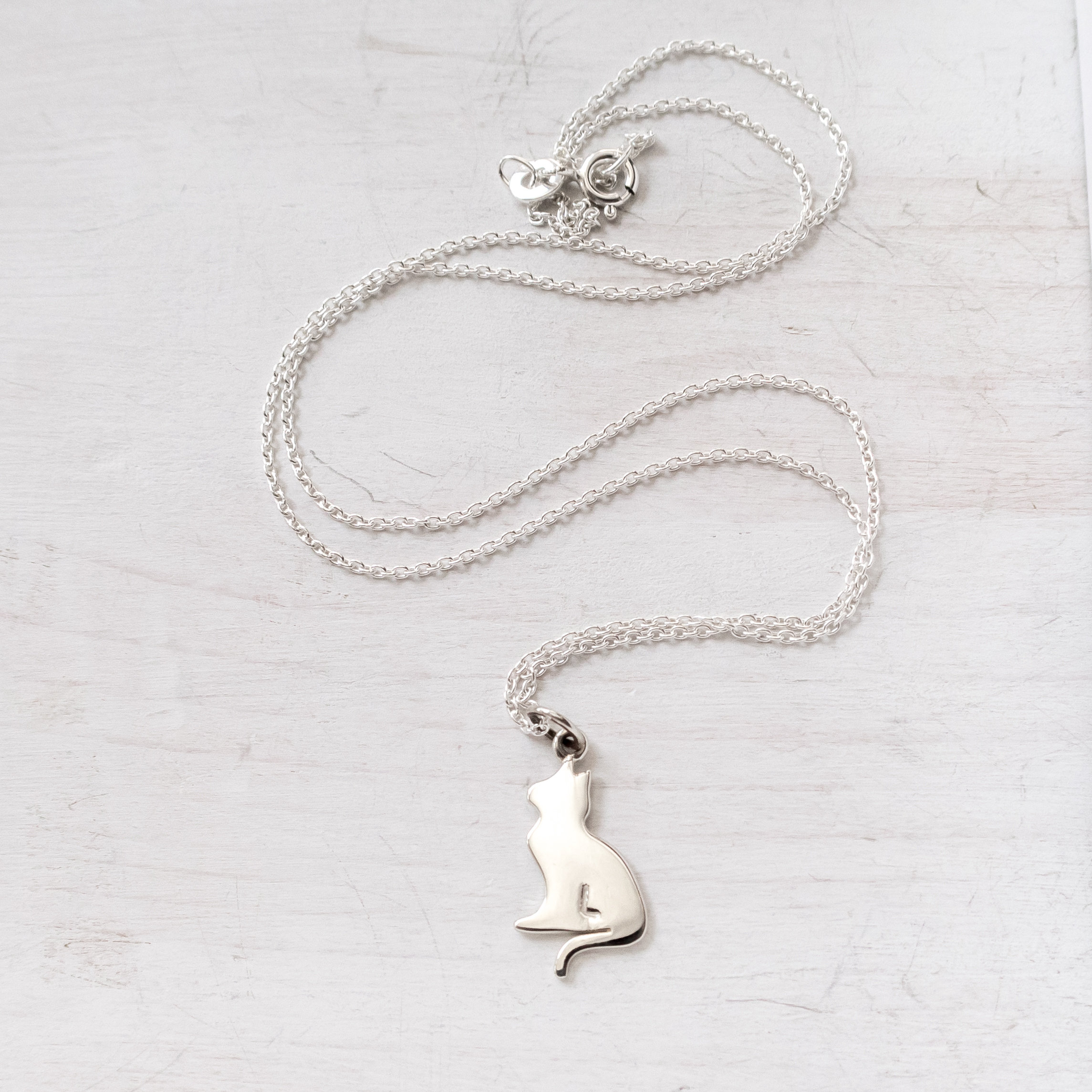 Personalized Cat Necklace, Sterling Silver, Cat Lover Jewelry