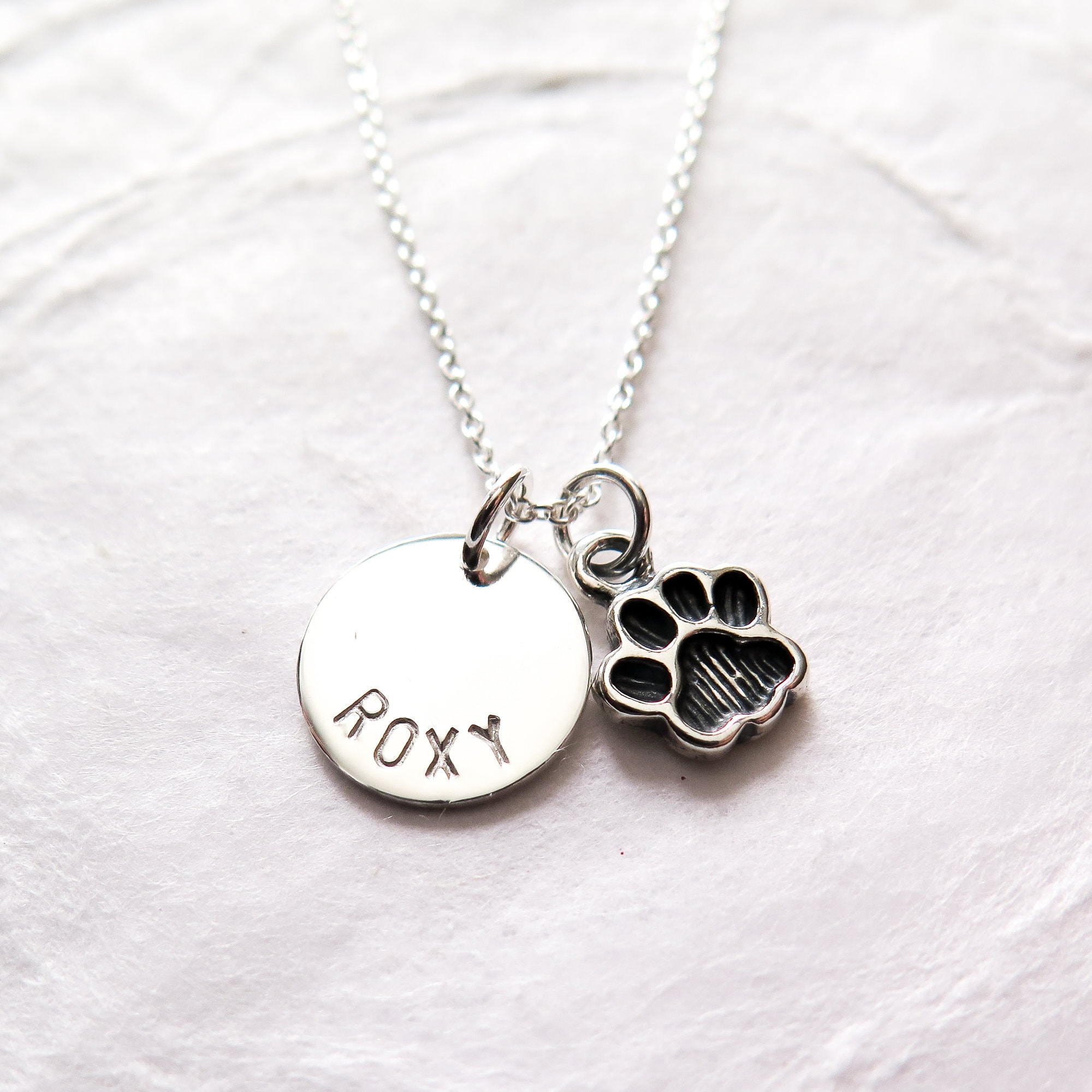 Personalized Paw Print Necklace in Sterling Silver, Pet Memorial Jewelry