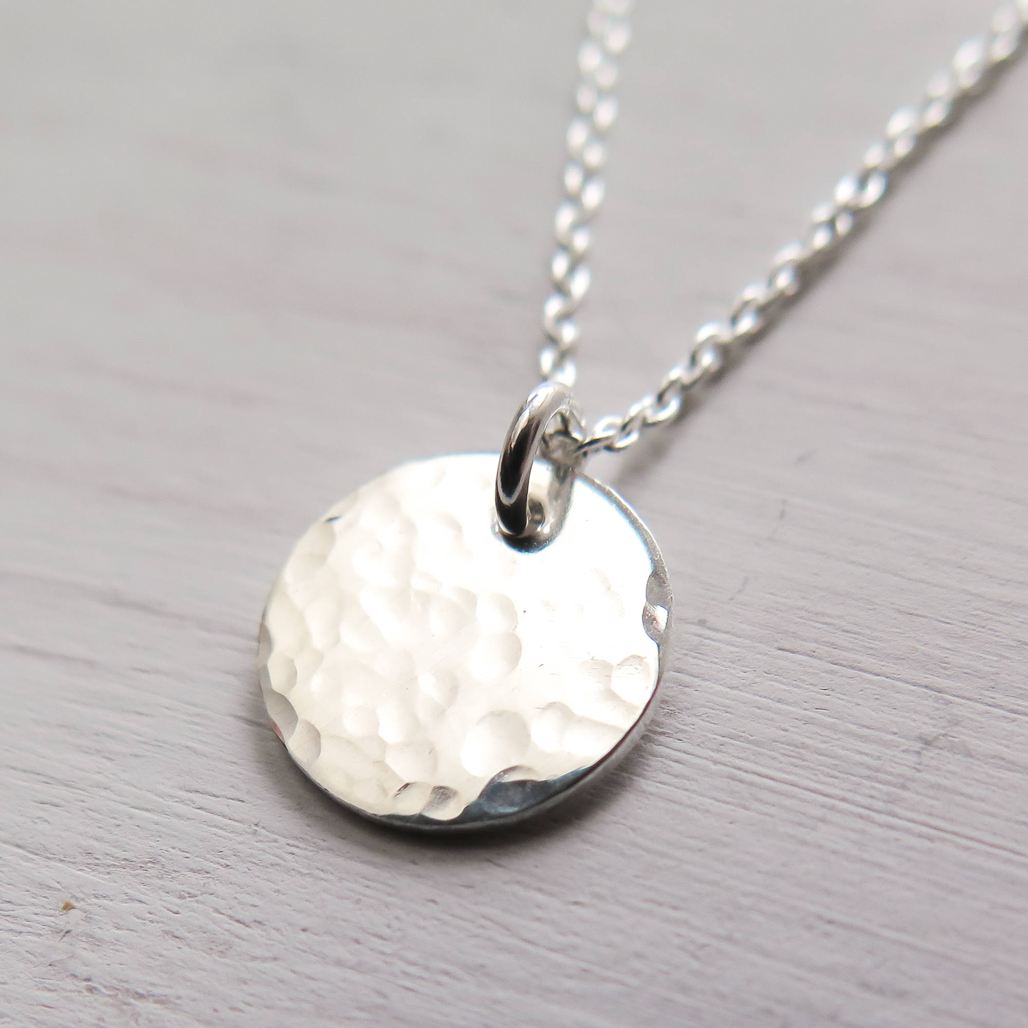 Sterling Silver Hammered Disc Necklace, Tiny Disc, Minimalist Necklace