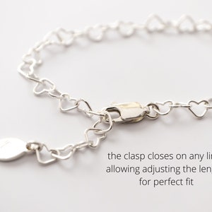 Sterling Silver Heart Chain Bracelet, Mini Heart Link Bracelet, Adjustable Length, Dainty Layering Bracelet, Gift for Her image 3