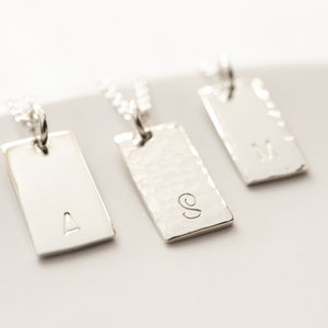 Sterling Silver Initial Tag Necklace, Personalized Rectangle Pendant , Minimalist Jewelry, Personalized Gift for Her image 2