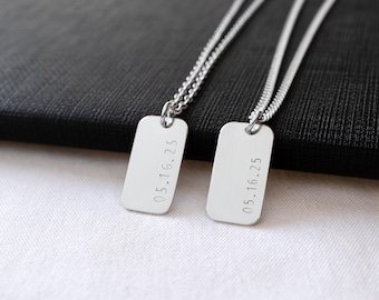Custom Date Necklace for Men and Boys, Sterling Silver