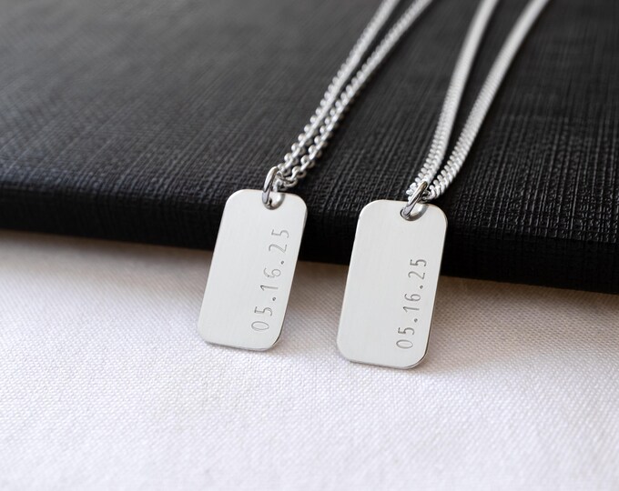 Custom Date Necklace for Men and Boys, Sterling Silver