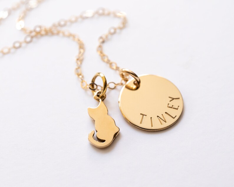 Gold Cat Necklace Personalized With Cat's Name Cat Lover Etsy