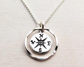 Compass Necklace, Sterling Silver, Graduation Gift, Travel Jewelry, Wanderlust, Dainty, Minimalist, Friendship Jewelry, Gift for Her