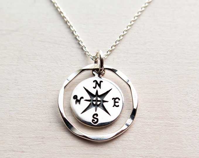Compass Necklace, Sterling Silver, Graduation Gift, Travel Jewelry, Wanderlust, Dainty, Minimalist, Friendship Jewelry, Gift for Her