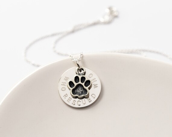 Sterling Silver Paw Print Necklace: Rescue Dog Mom Gift