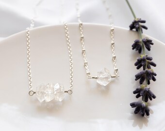 Raw Herkimer Diamond Necklace, Sterling Silver, Herkimer Diamond Choker Necklace, April Birthstone, Gift for Her