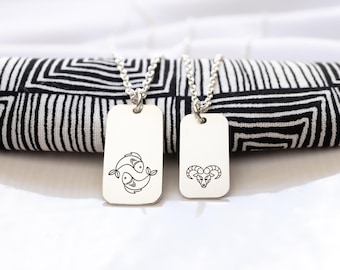 Zodiac Sign Necklace, Sterling Silver, Large Rectangle Tag