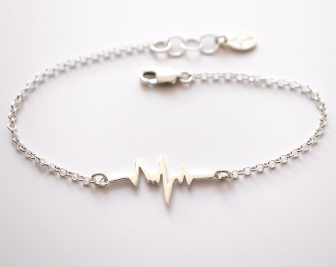 Sterling Silver Heartbeat Bracelet, Adjustable Length