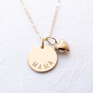 Mama Necklace, Gold Filled or Sterling Silver, Gift for Mom, Dainty Mother Necklace with Heart Charm gold filled