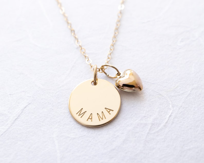 Mama Necklace, Gold Filled or Sterling Silver, Gift for Mom, Dainty Mother Necklace with Heart Charm gold filled