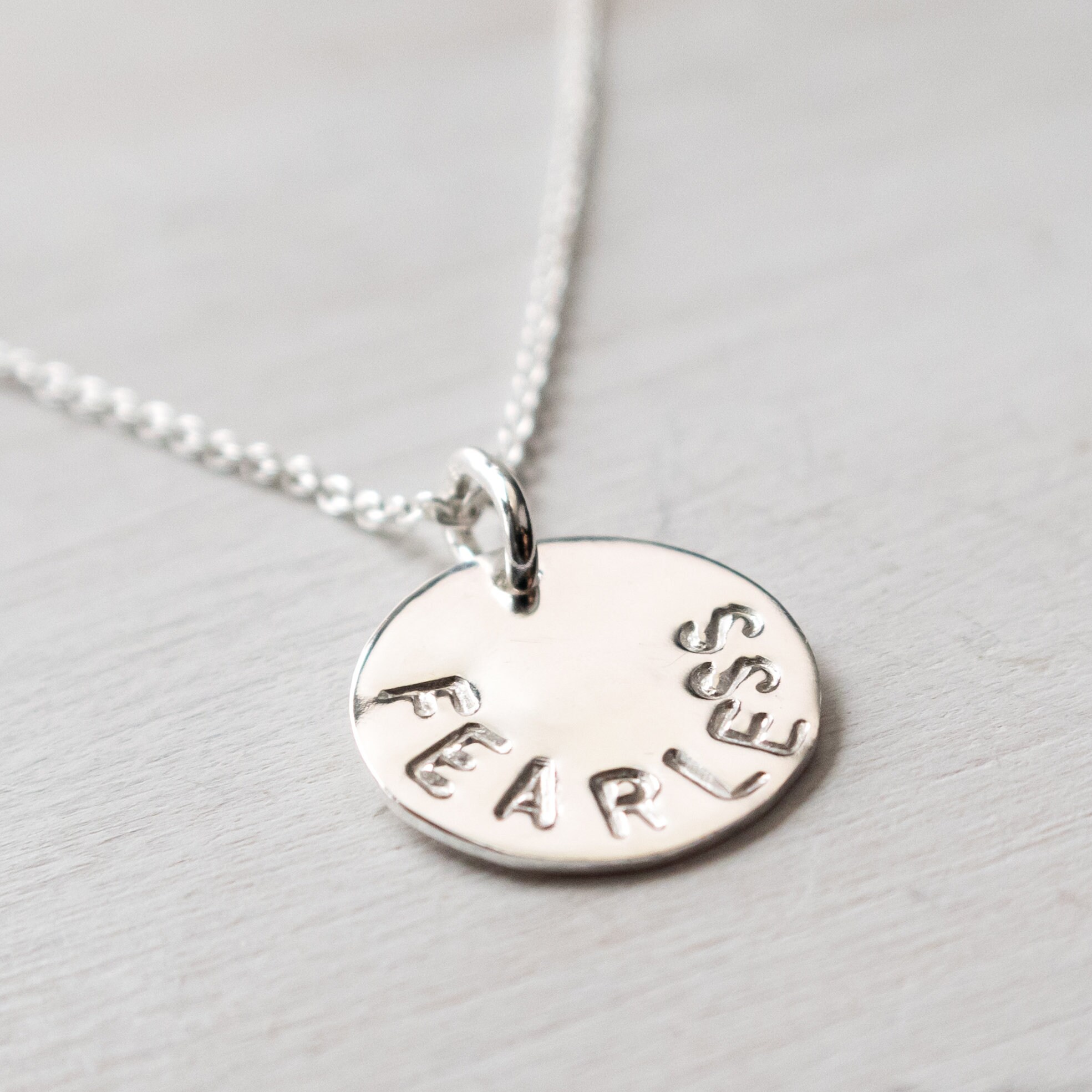 Sterling Silver Fearless Necklace, Inspirational Jewelry, Word Necklace