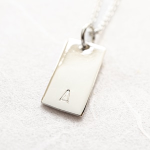 Sterling Silver Initial Tag Necklace, Personalized Rectangle Pendant , Minimalist Jewelry, Personalized Gift for Her smooth