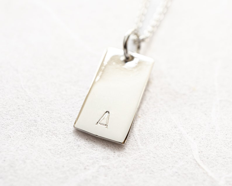 Sterling Silver Initial Tag Necklace, Personalized Rectangle Pendant , Minimalist Jewelry, Personalized Gift for Her smooth