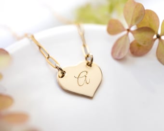 Personalized Heart Necklace in Gold Filled, Initial Choker