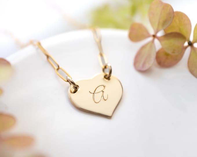 Personalized Heart Necklace in Gold Filled, Initial Choker