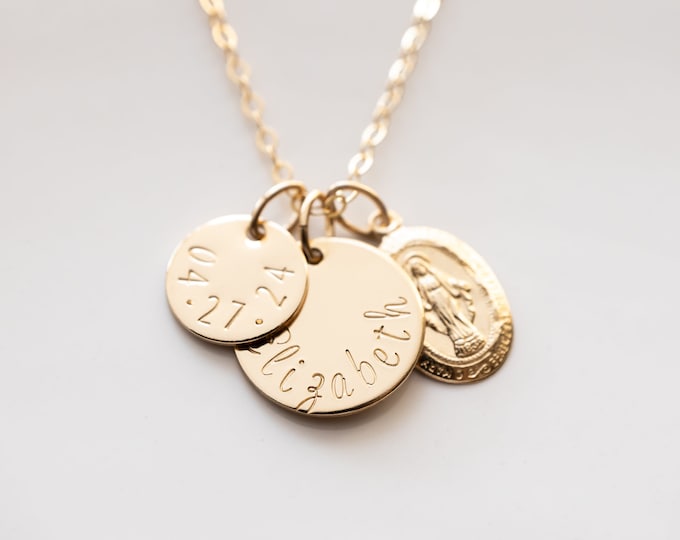 Personalized Miraculous Medallion Necklace, Gold Filled, First Communion Gift For Girl