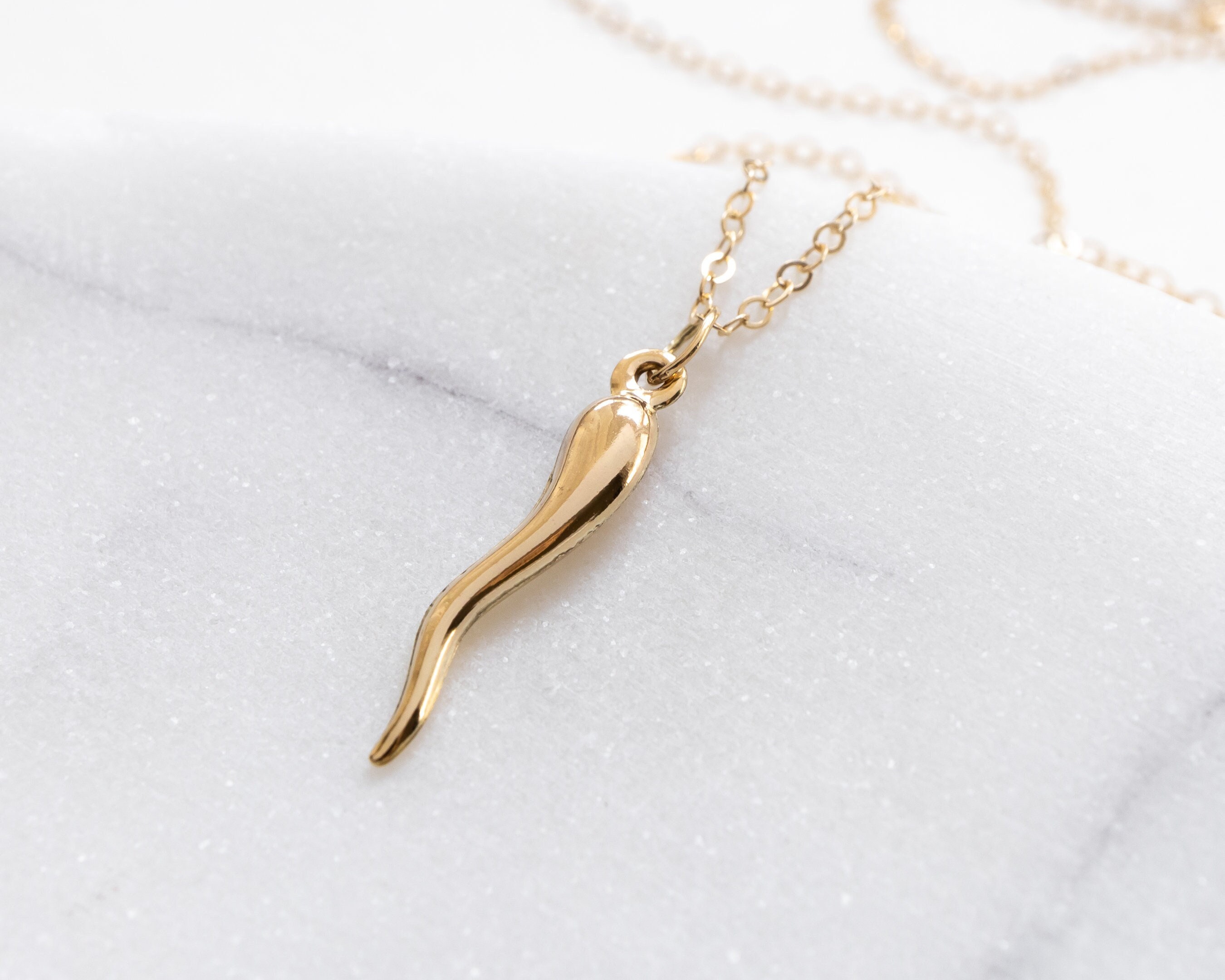 14kt Gold Italian Horn Pendant Necklace - Etsy