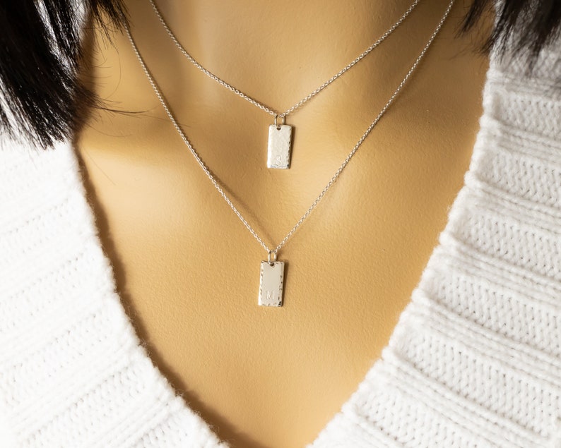 Sterling Silver Initial Tag Necklace, Personalized Rectangle Pendant , Minimalist Jewelry, Personalized Gift for Her image 4