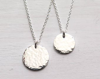 Tiny Hammered Disc Necklace, Sterling Silver