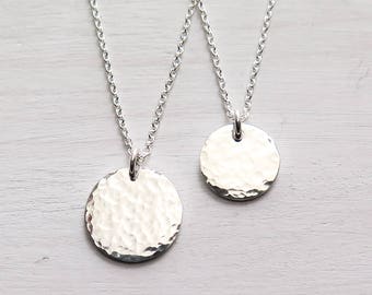 Sterling Silver Hammered Disc Necklace, Tiny Disc, Minimalist Necklace, Dainty, Layering Jewelry, Gift for Her