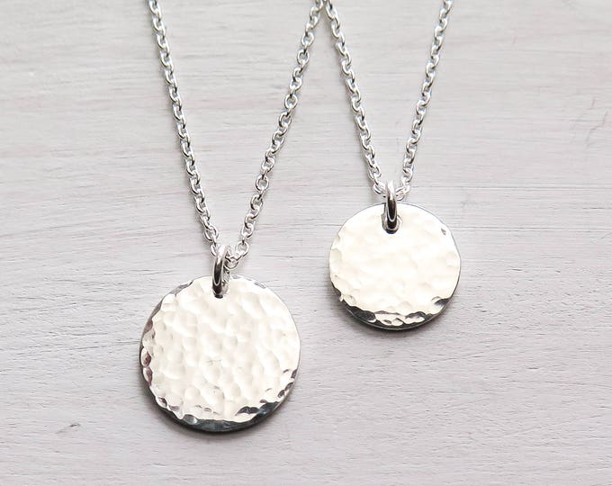 Sterling Silver Hammered Disc Necklace, Tiny Disc, Minimalist Necklace, Dainty, Layering Jewelry, Gift for Her