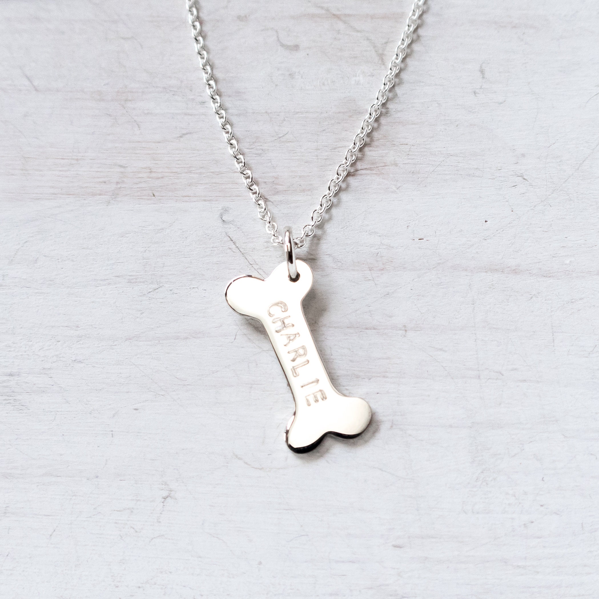 Personalized Dog Bone Necklace, Dog Name, Dog Lover Gift, Sterling Silver