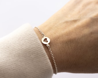 Tiny Heart Bracelet, Sterling Silver, Adjustable Length