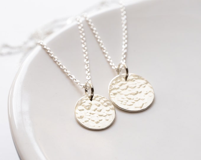Sterling Silver Hammered Disc Necklace, Tiny Disc, Minimalist Necklace, Dainty, Layering Jewelry, Gift for Her