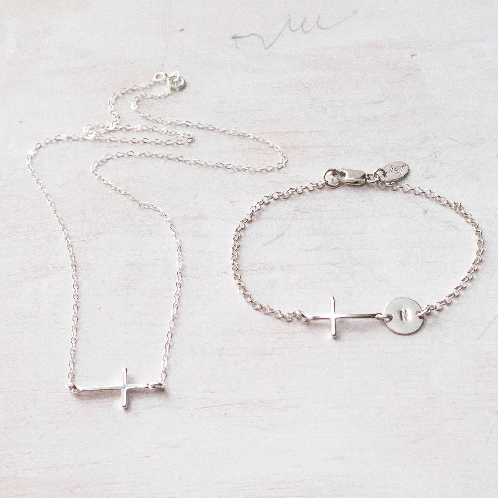 Sideways Cross Bracelet Personalized With Initial Sterling Etsy