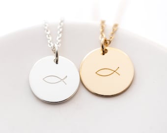 Ichthus Necklace in Sterling Silver or Gold Filled, Christian Fish Pendant