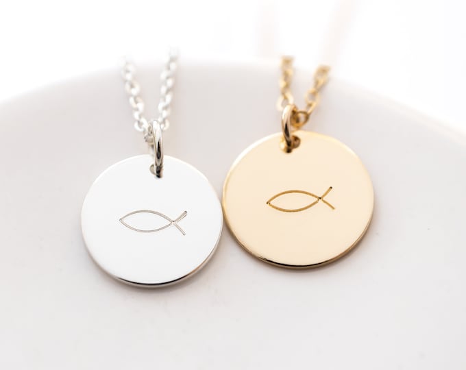 Christian Fish Necklace, Sterling Silver or Gold Filled, Ichthus Necklace