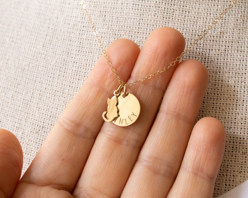 Gold Cat Necklace Personalized With Cat's Name Cat Lover Etsy