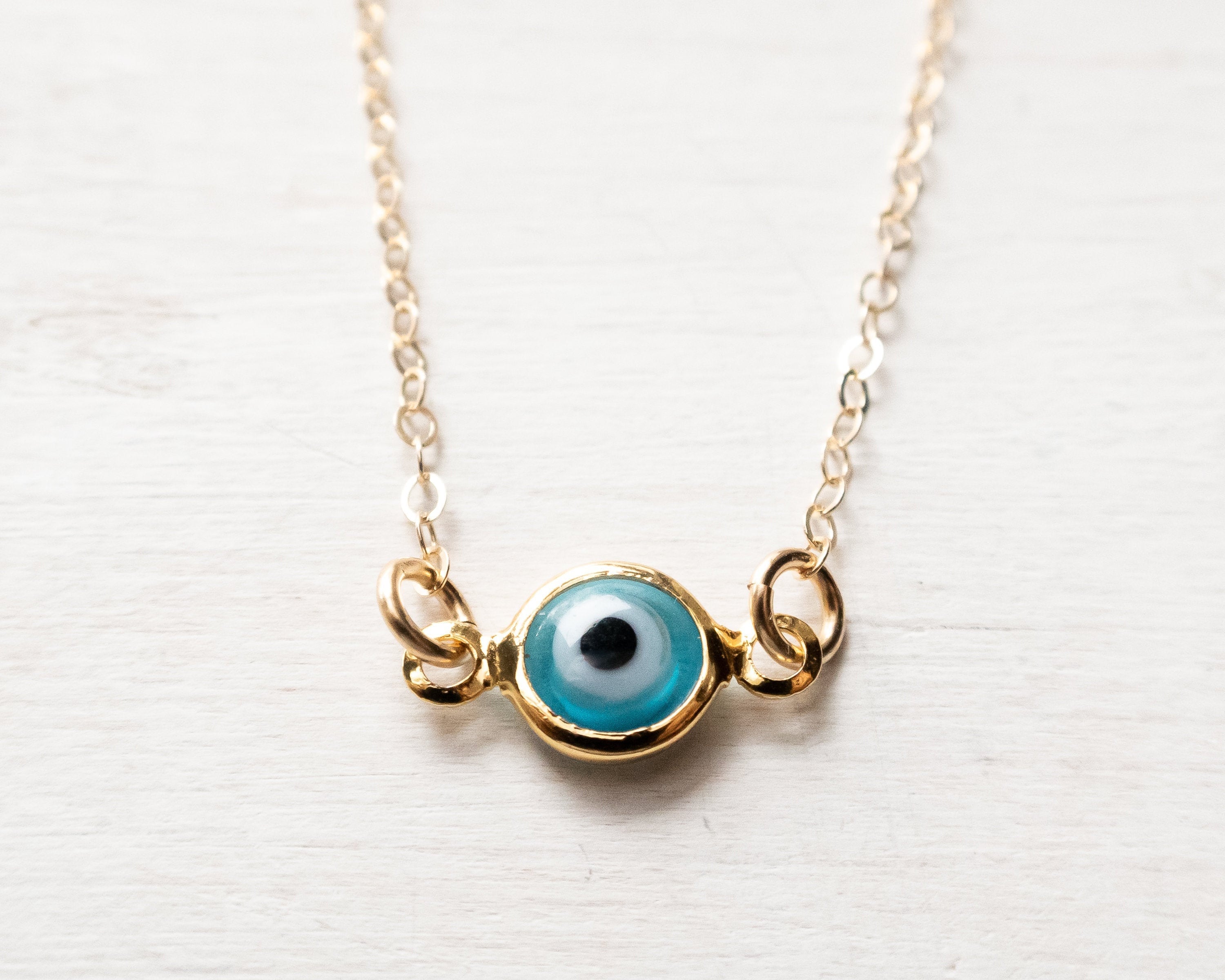 Dainty Evil Eye Choker Necklace In Gold Filled Turquoise Blue Turkish