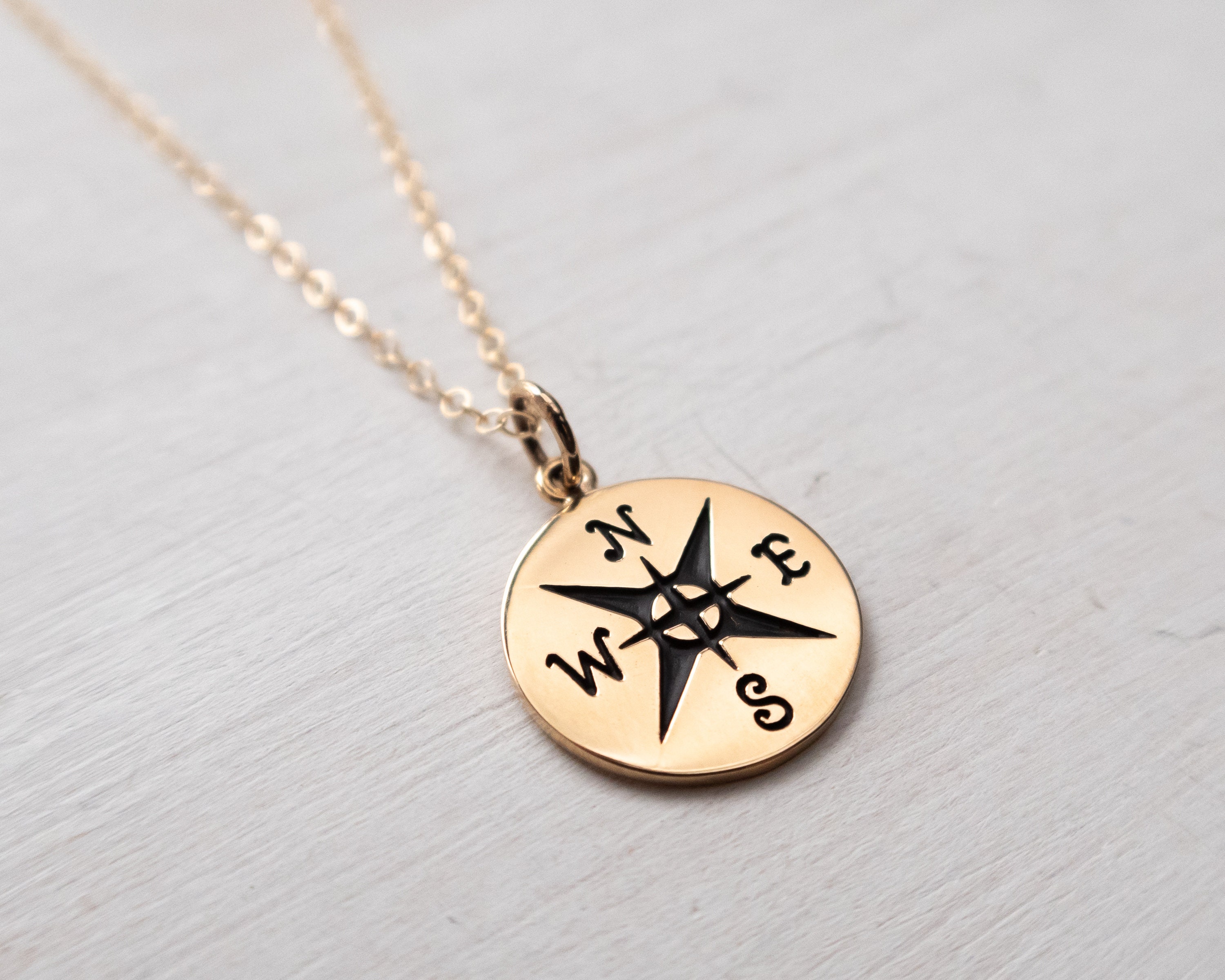 14k Gold & Onyx Compass Necklace – Sabrina Design
