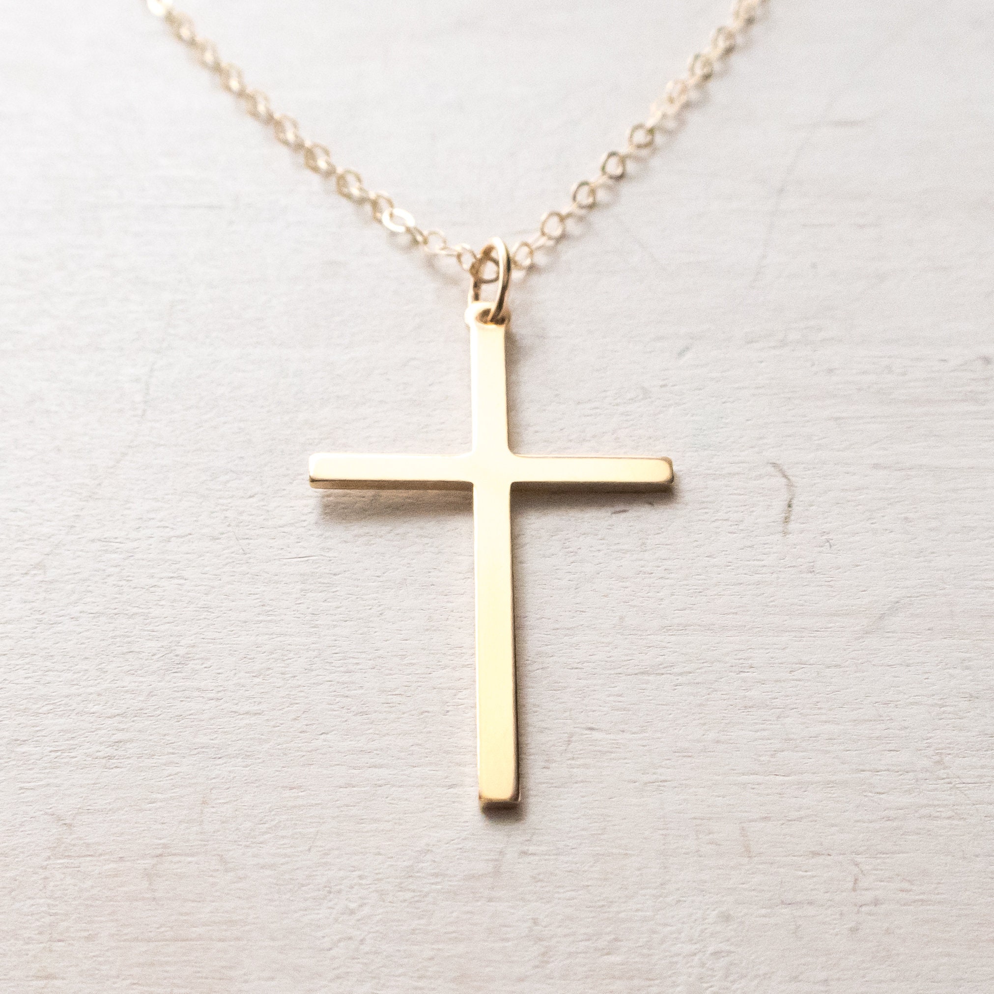 Skinny Cross Necklace in Gold Filled, Large Cross Pendant, Adjustable