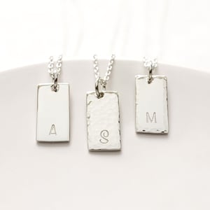 Sterling Silver Initial Tag Necklace, Personalized Rectangle Pendant , Minimalist Jewelry, Personalized Gift for Her