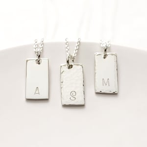 Sterling Silver Initial Tag Necklace, Personalized Rectangle Pendant , Minimalist Jewelry, Personalized Gift for Her image 1