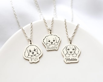 Personalized Dog Necklace with Name, Sterling Silver Dog Breed Pendant