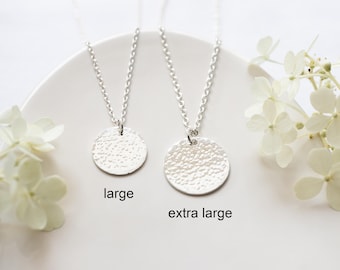 Large Hammered Disc Necklace, Sterling Silver