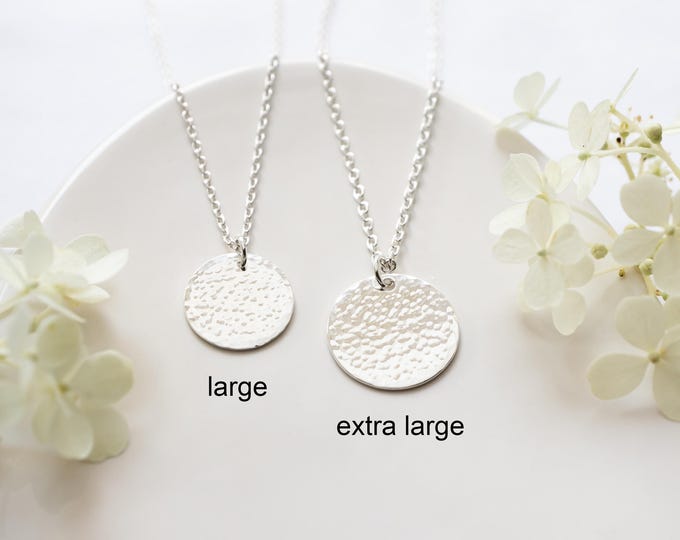 Large Hammered Disc Necklace, Sterling Silver