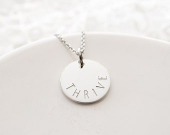 Sterling Silver Thrive Necklace, Inspirational Word Jewelry for Everyday Wear
