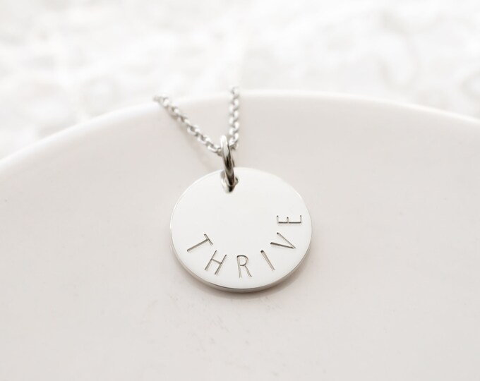 Sterling Silver Thrive Necklace, Inspirational Word Jewelry for Everyday Wear